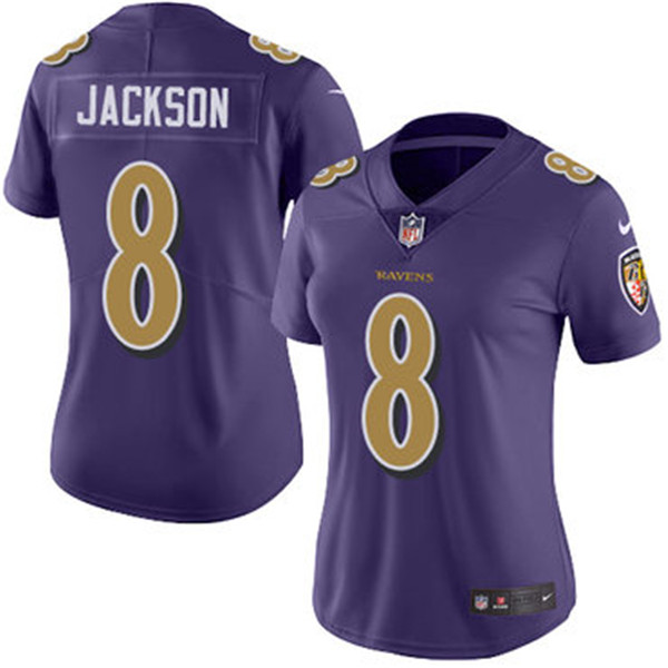 Women's Baltimore Ravens #8 Lamar Jackson Purple Color Rush Limited NFL Jersey